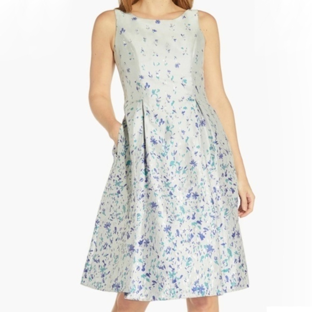 Adrianna Papell Floral Jacquard Fit and Flare Dress